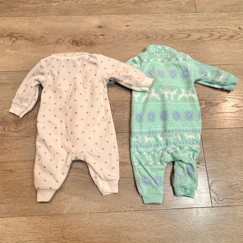 Lot of 2 Carters‎ Newborn Baby Girls Fleece Pajamas Sleepers Loungers
